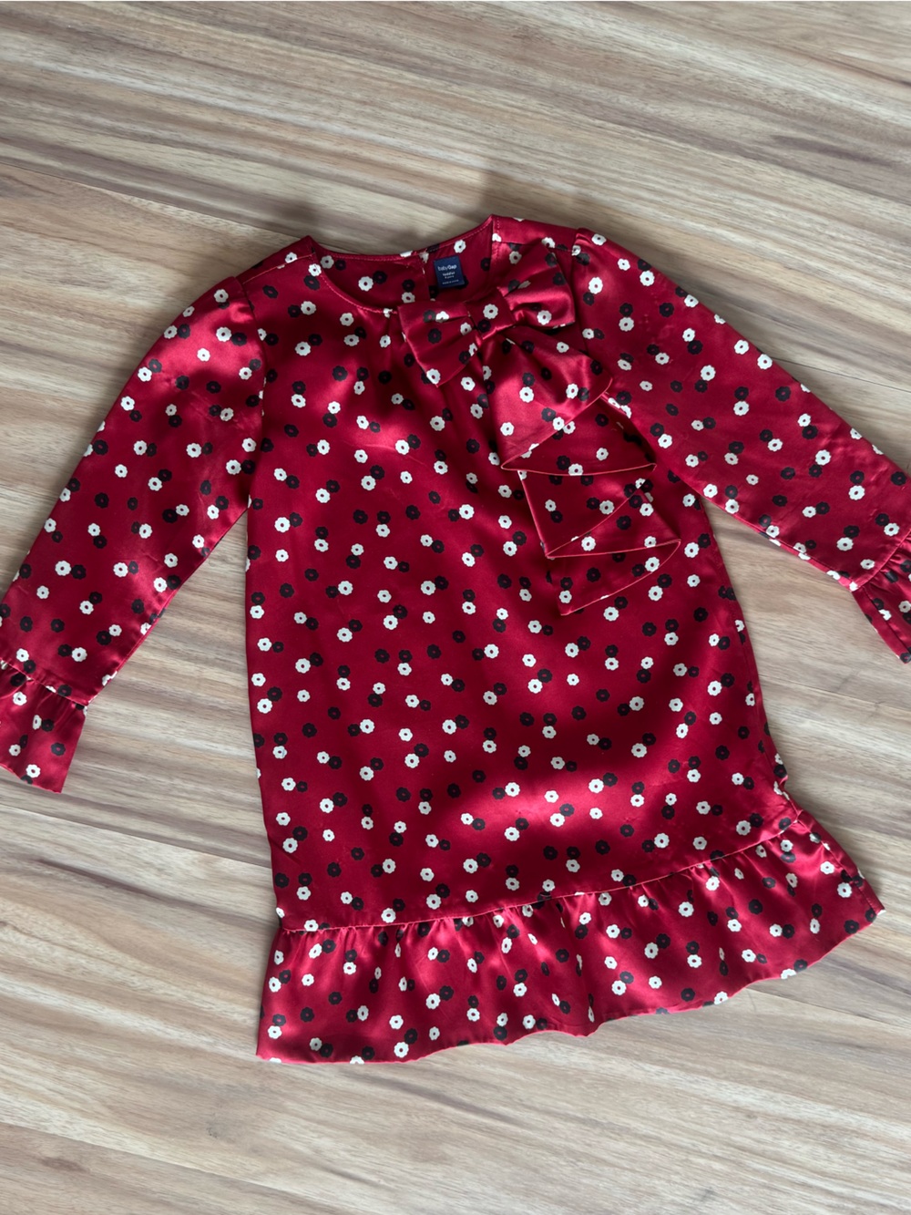 Baby Gap Toddler Girls Red Floral Satin Bow Dress | Size 5 Years